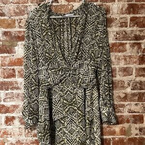 Zara Green and White Wrap Sundress with Bishop Sleeves